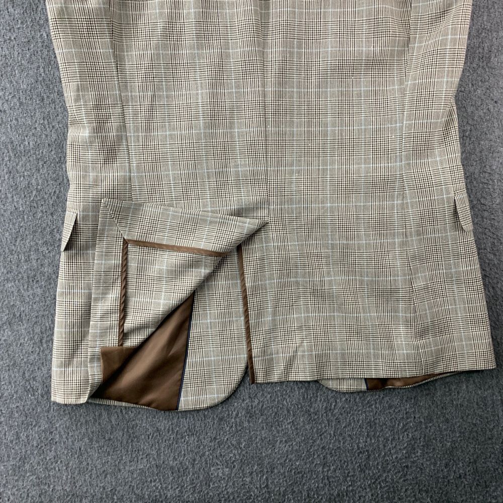Stafford Blazer Jacket Mens 44L Linen Prince Of Whales Check‎ Wool Sport Coat
